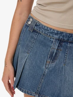 Discount Thrills Lucie Pleated Skirt - Vintage Indigo Fade VintageIndigoFade