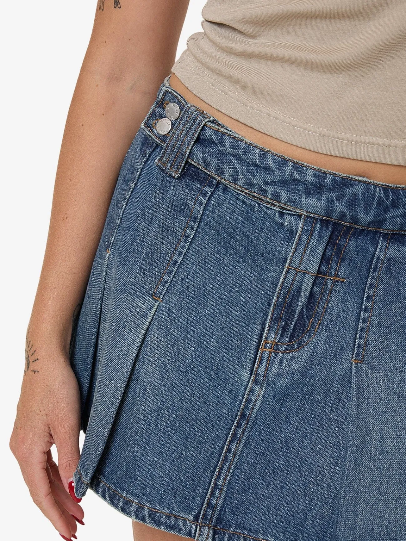 Discount Thrills Lucie Pleated Skirt - Vintage Indigo Fade VintageIndigoFade