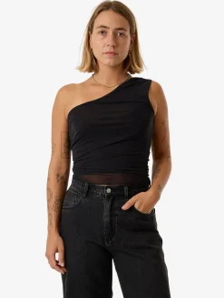 Clearance Thrills Mesh One Shoulder Top - Black