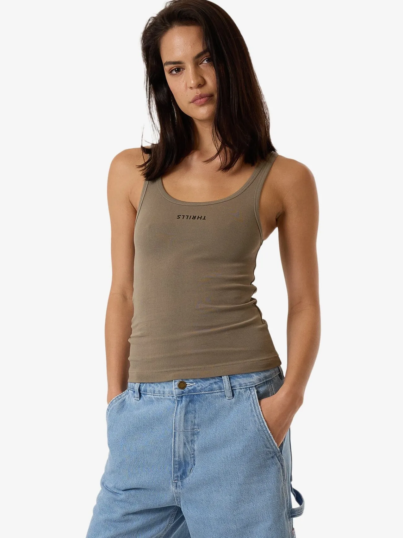 Fashion Thrills Minimal Scoop Tank - Brindle