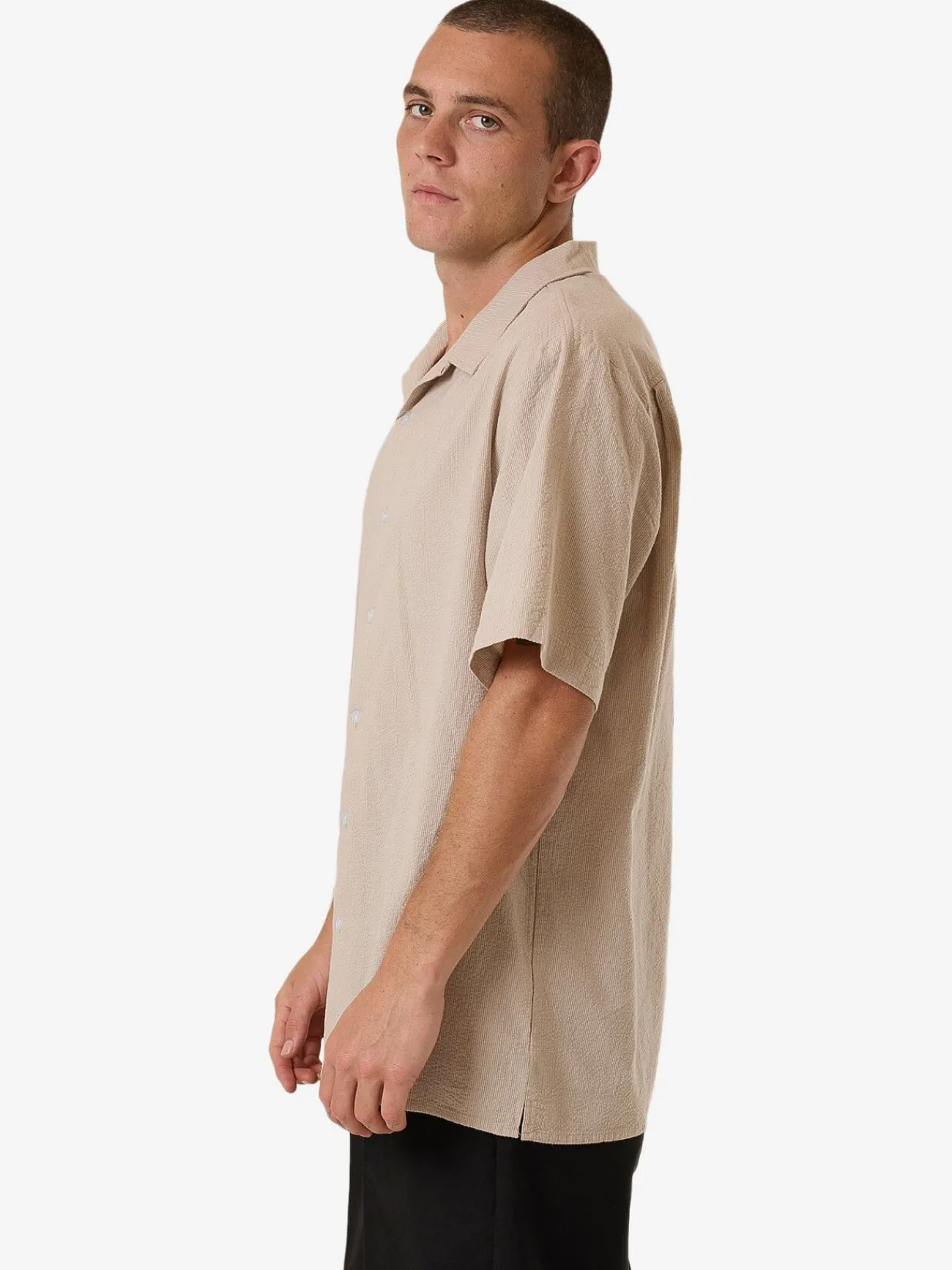 Hot Thrills Minimal Stripe Bowling Shirt - Heritage White HeritageWhite