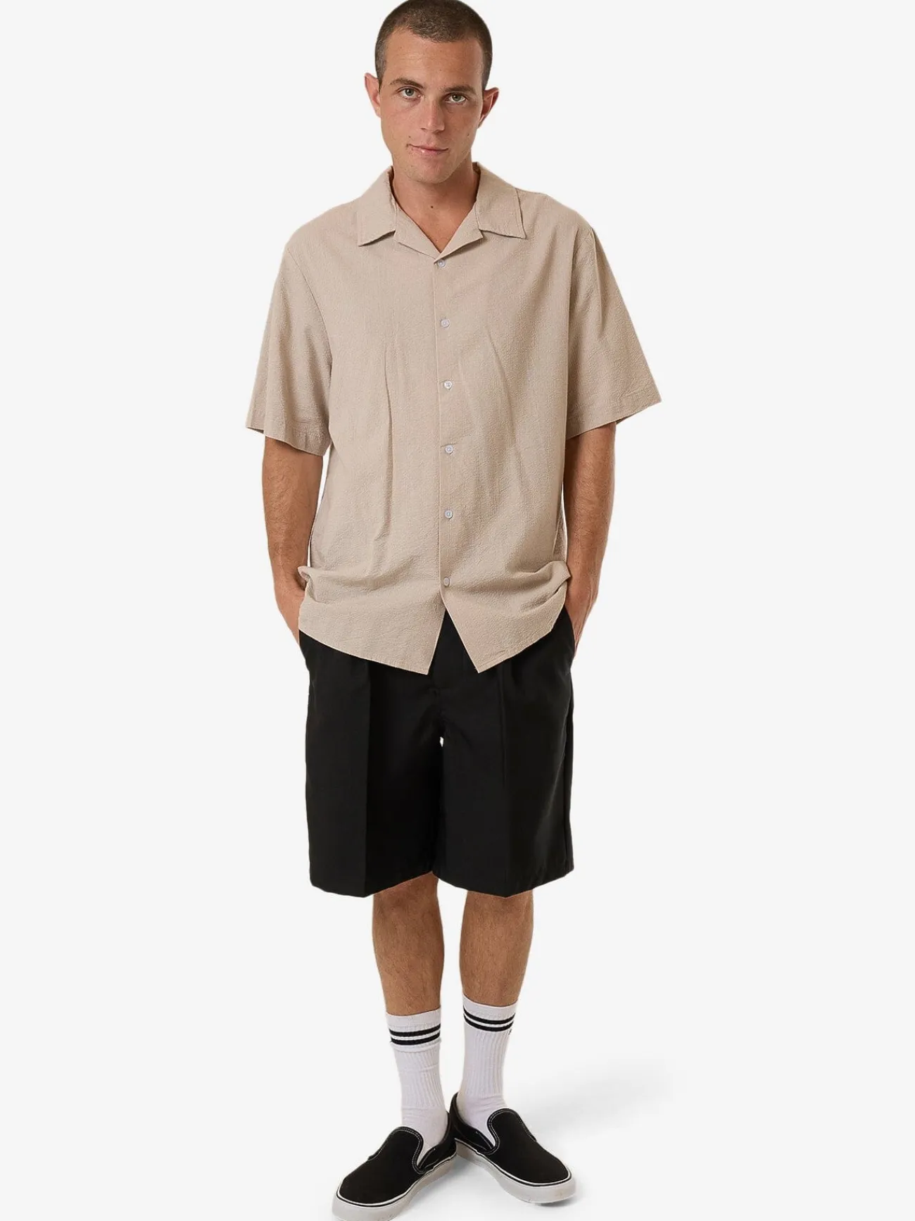 Hot Thrills Minimal Stripe Bowling Shirt - Heritage White HeritageWhite