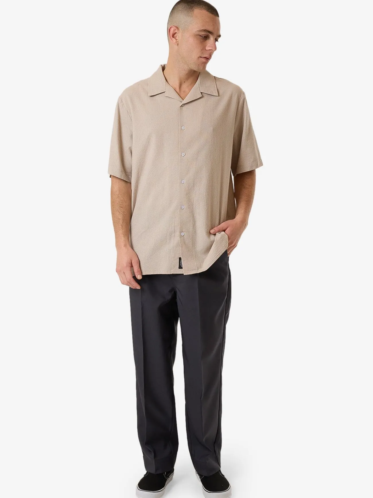 Clearance Thrills Minimal Stripe Bowling Shirt - Brindle