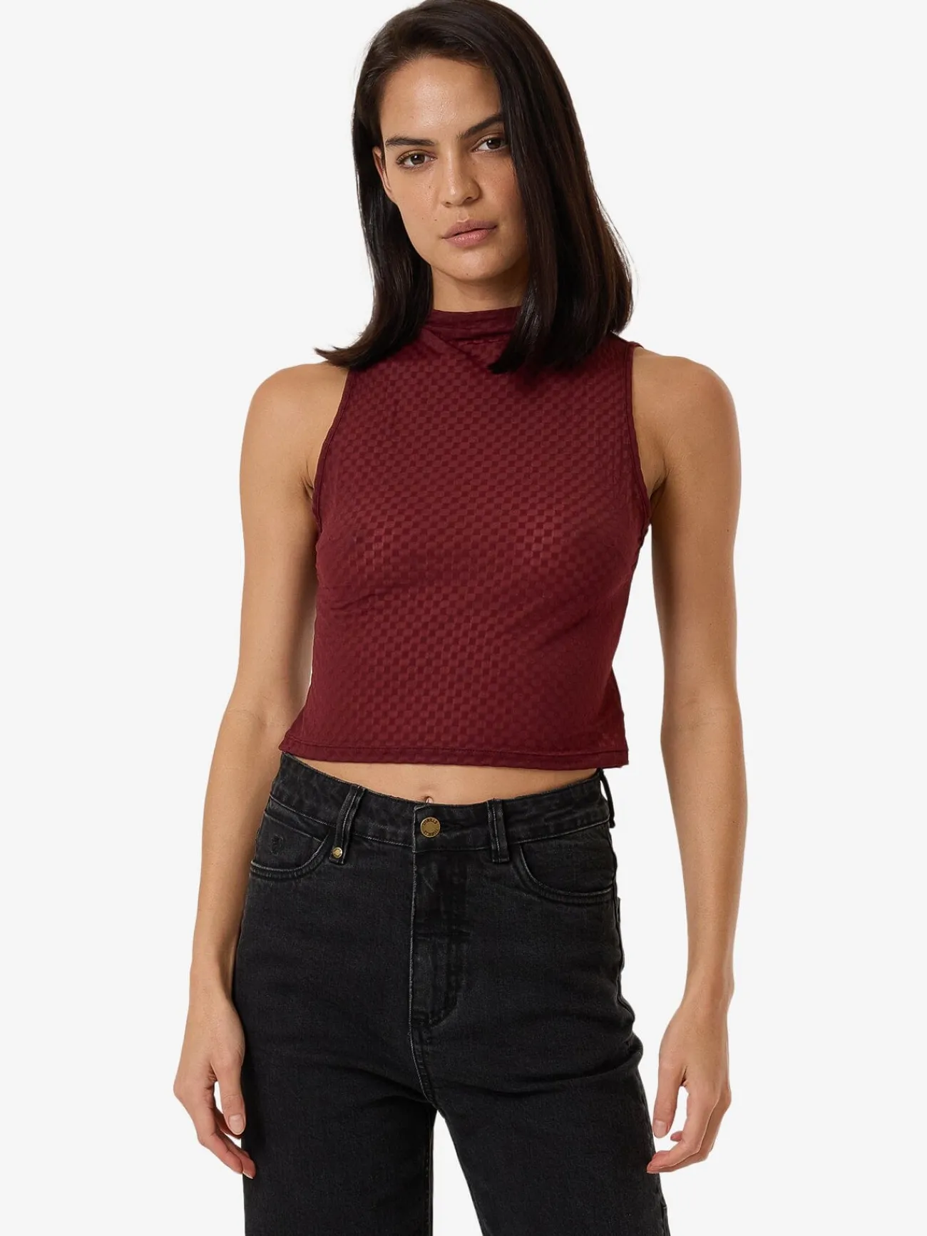 New Thrills Petra Mesh Top - Dark Cherry DarkCherry
