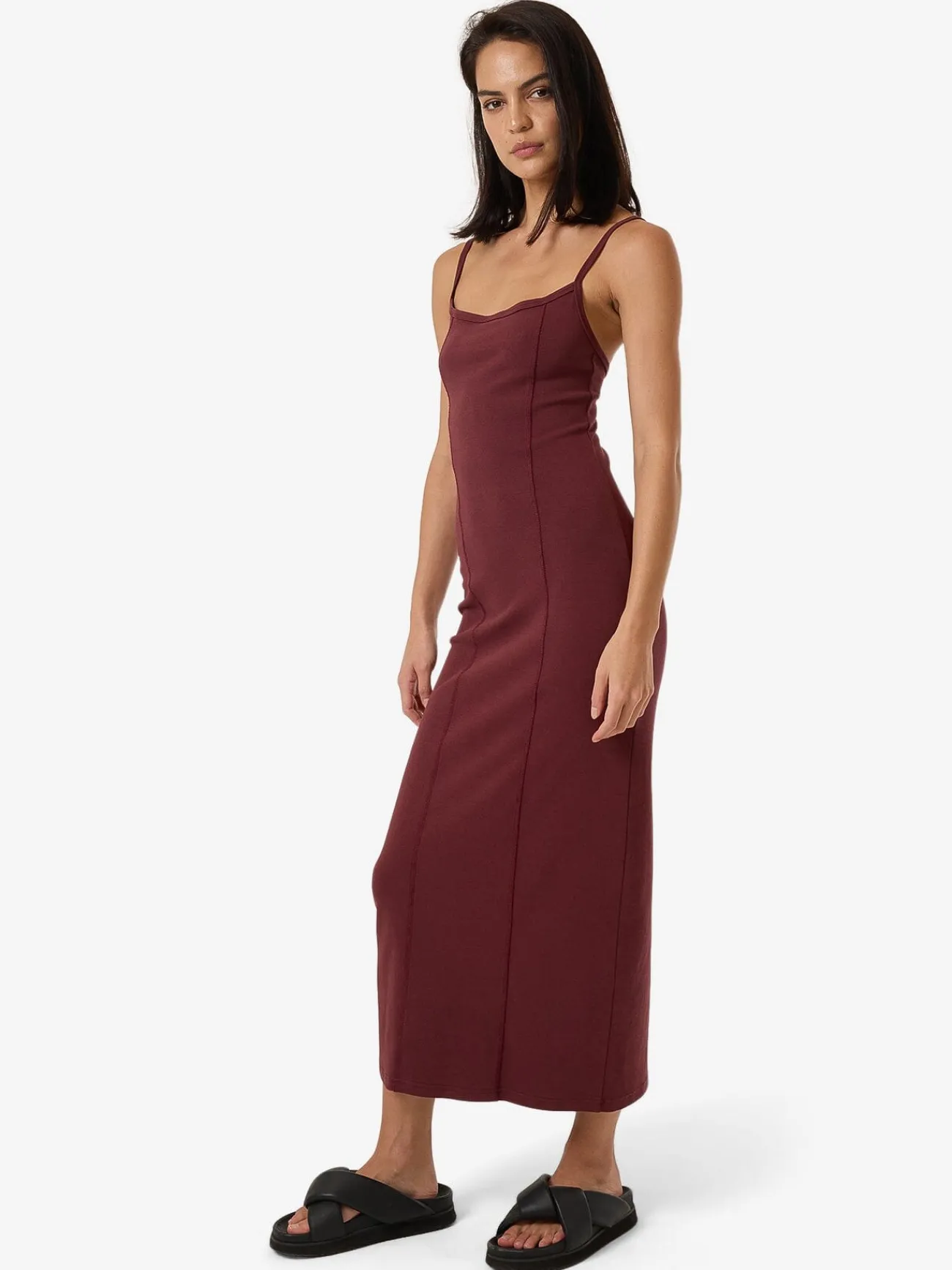 Clearance Thrills Rib Seam Dress - Dark Cherry DarkCherry