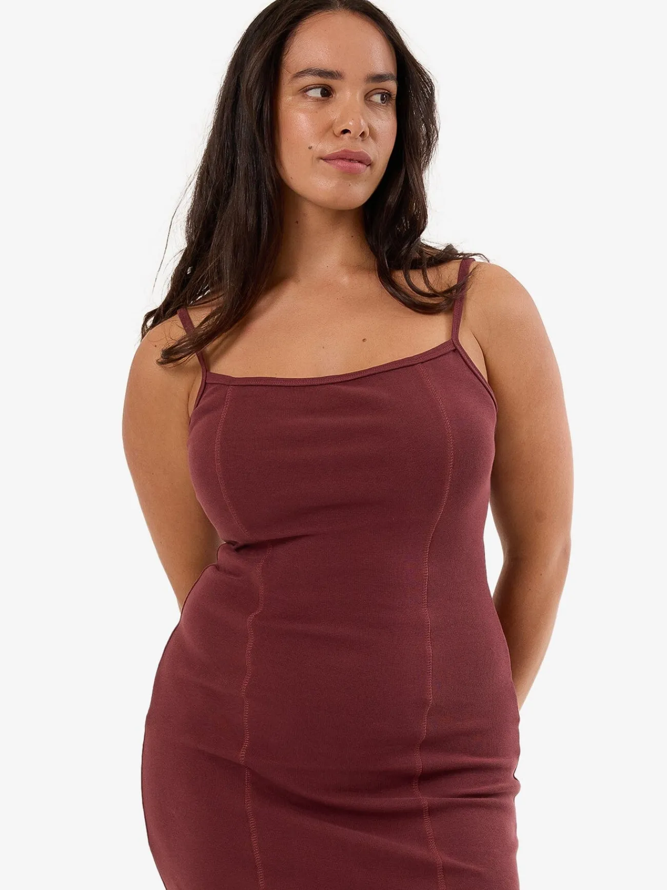 Clearance Thrills Rib Seam Dress - Dark Cherry DarkCherry