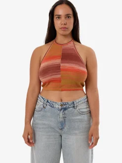 Clearance Thrills Rise Knit Halter Top - Berry