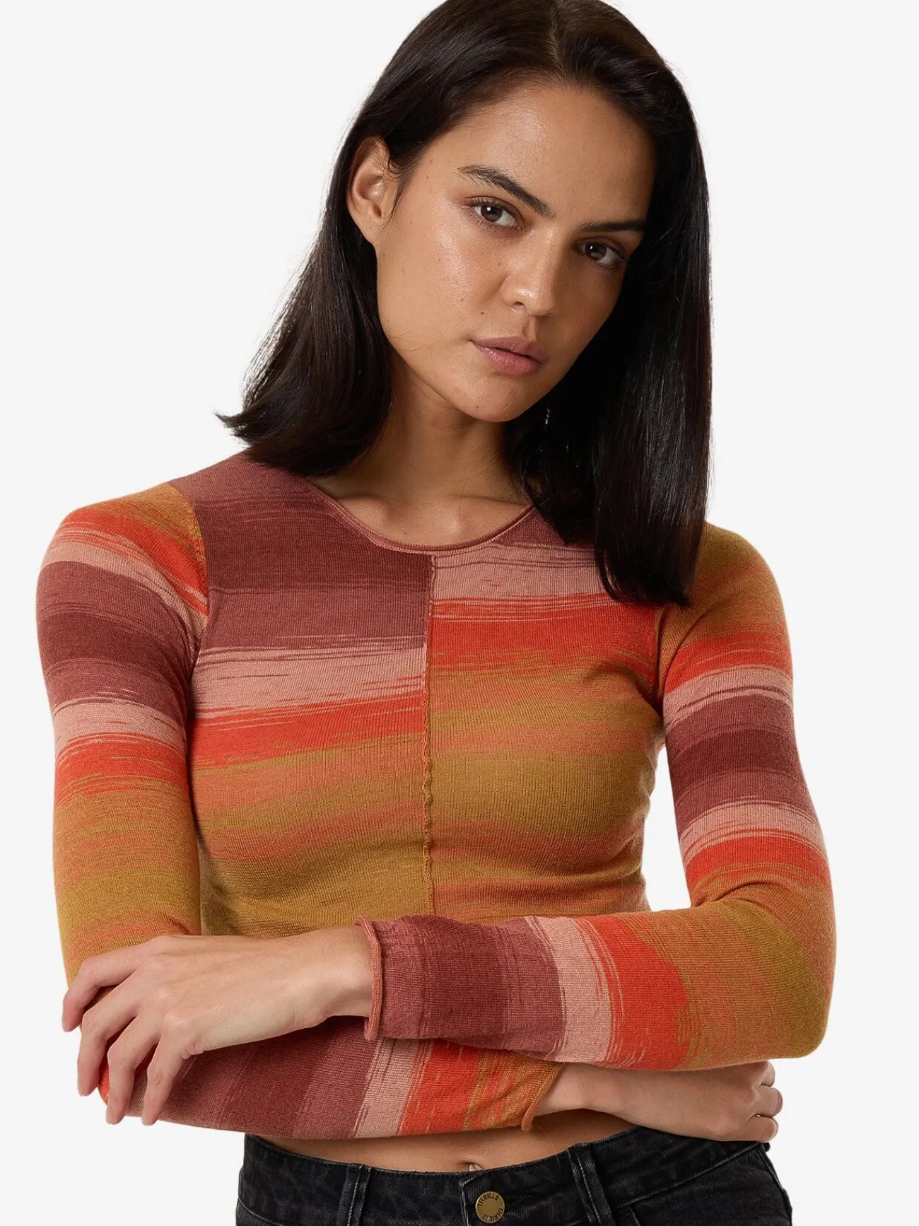New Thrills Rise Knit Ls Top - Berry