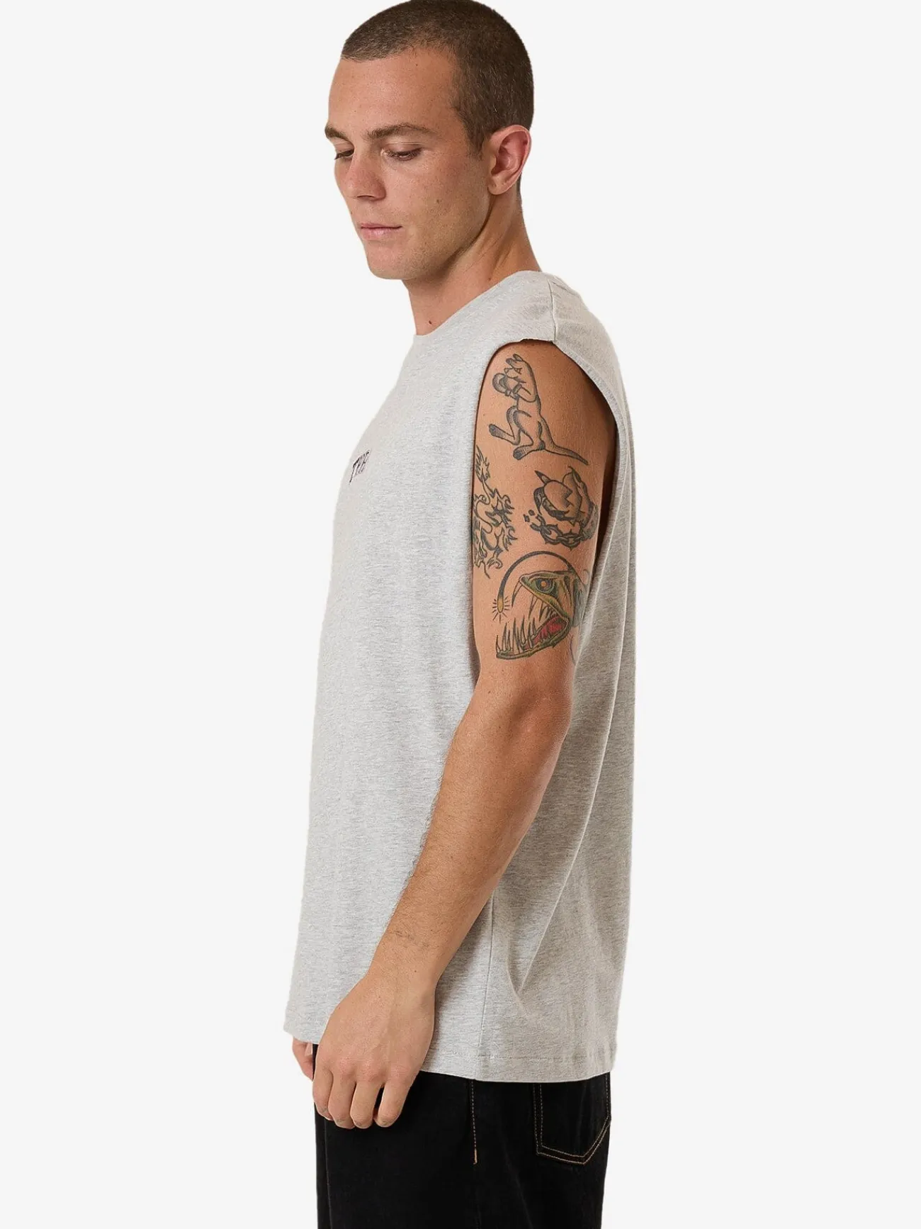 New Thrills Roosevelt Merch Fit Muscle Tee - Snow Marle SnowMarle