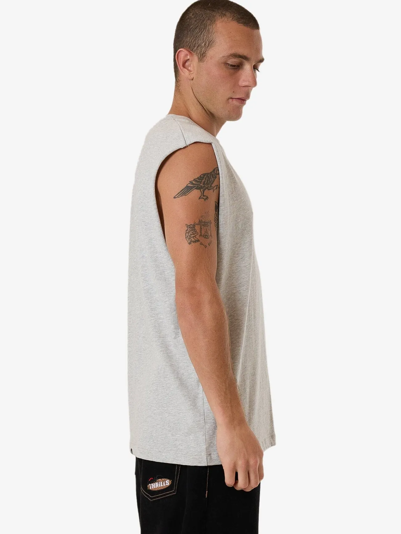 New Thrills Roosevelt Merch Fit Muscle Tee - Snow Marle SnowMarle
