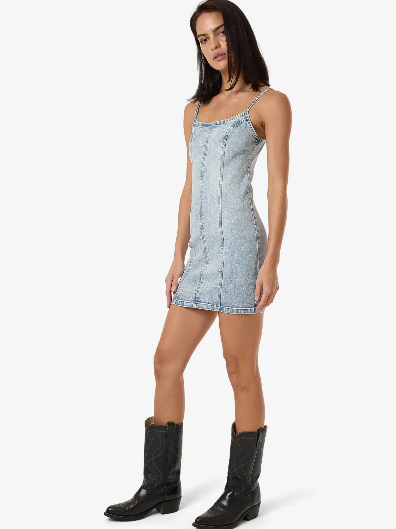 Hot Thrills Rory Mini Denim Dress - Tainted Blue TaintedBlue