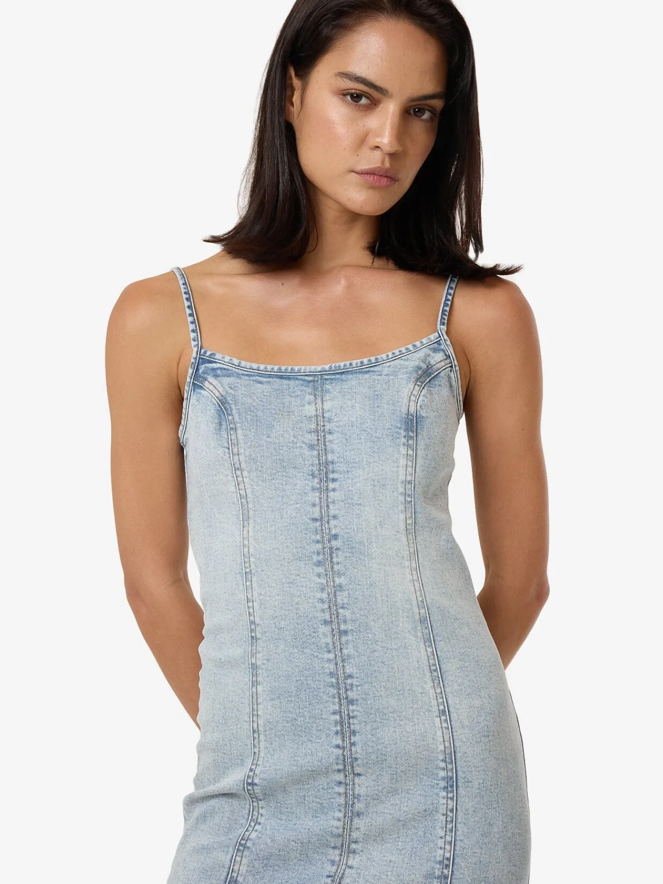 Hot Thrills Rory Mini Denim Dress - Tainted Blue TaintedBlue
