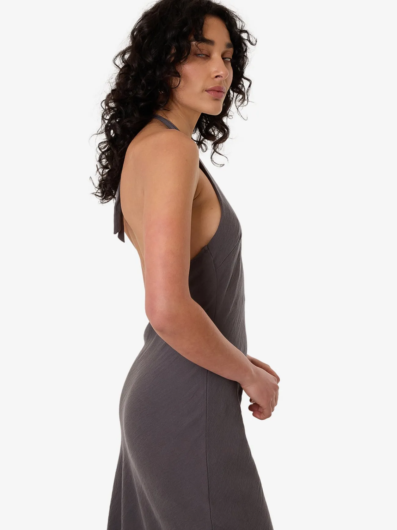 Sale Thrills Rumi Halter Bias Dress - Charcoal