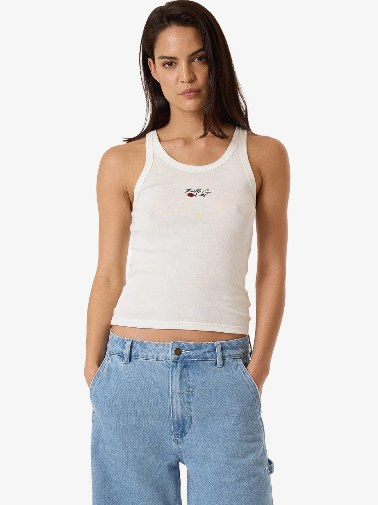 Hot Thrills Signature Rose Apex Tank - Dirty White DirtyWhite