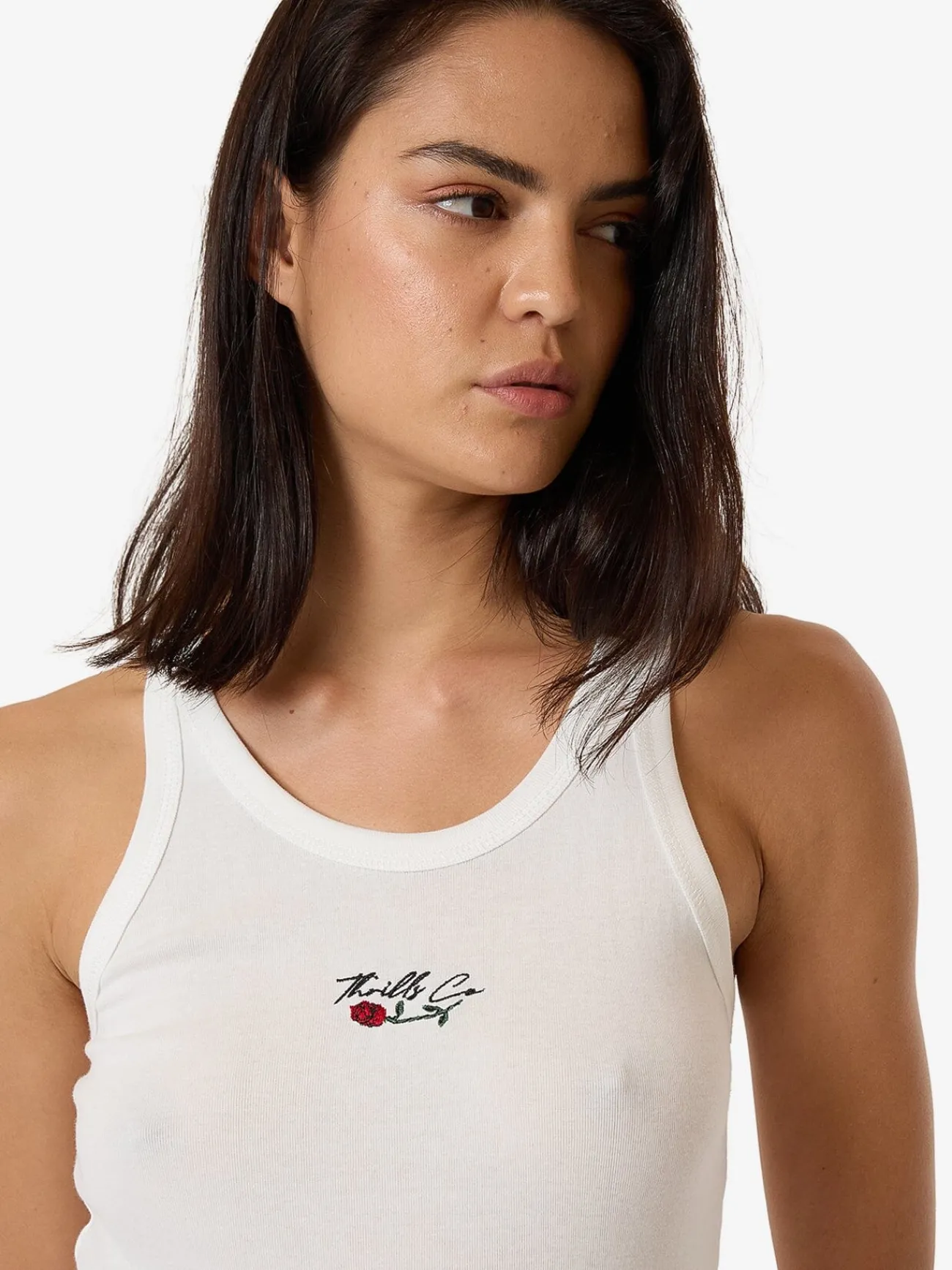 Hot Thrills Signature Rose Apex Tank - Dirty White DirtyWhite