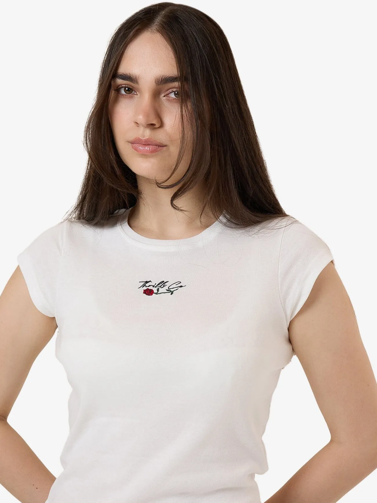 Sale Thrills Signature Rose Cap Sleeve Tee - Dirty White DirtyWhite