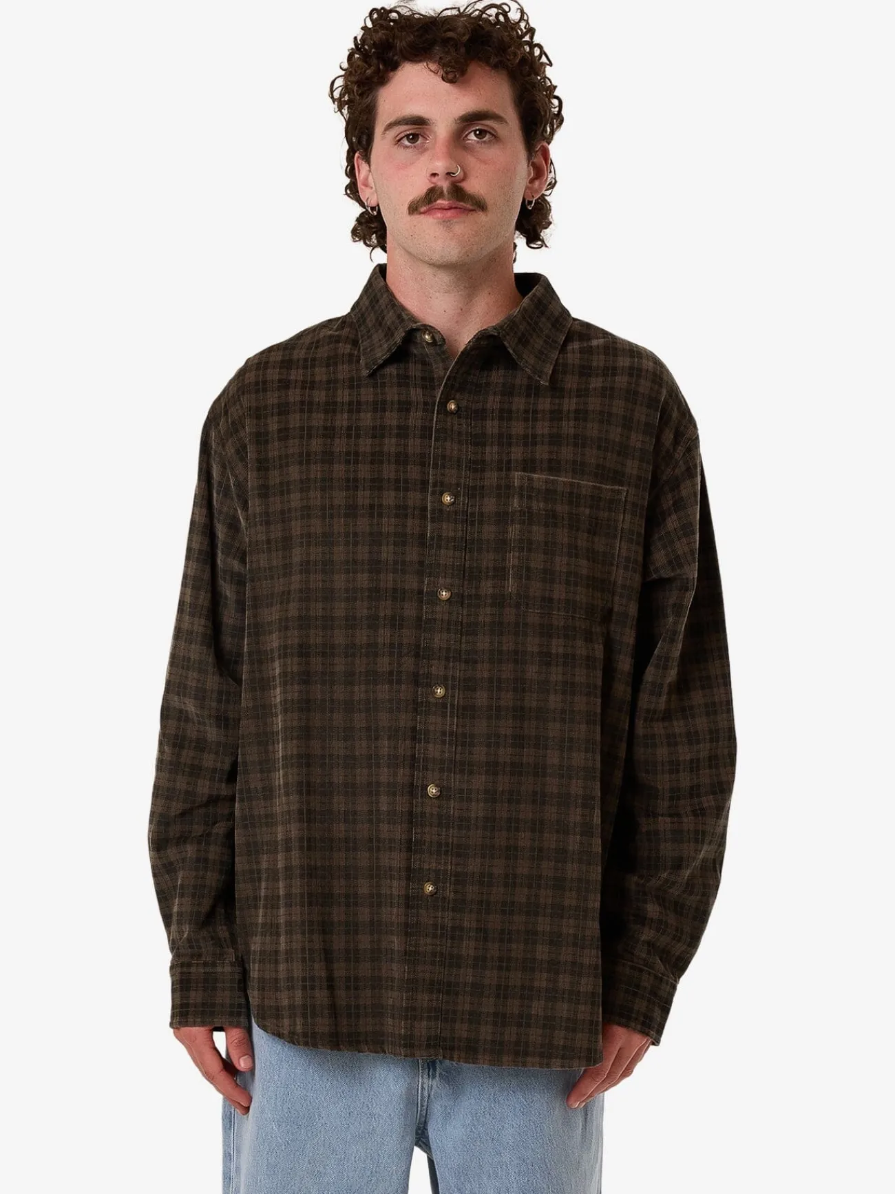 Fashion Thrills Union Cord Check Long Sleeve Shirt - Falcon