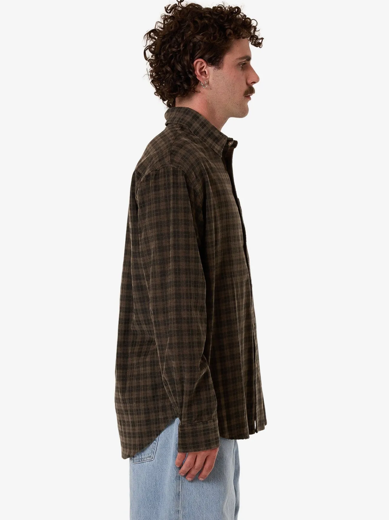 Fashion Thrills Union Cord Check Long Sleeve Shirt - Falcon