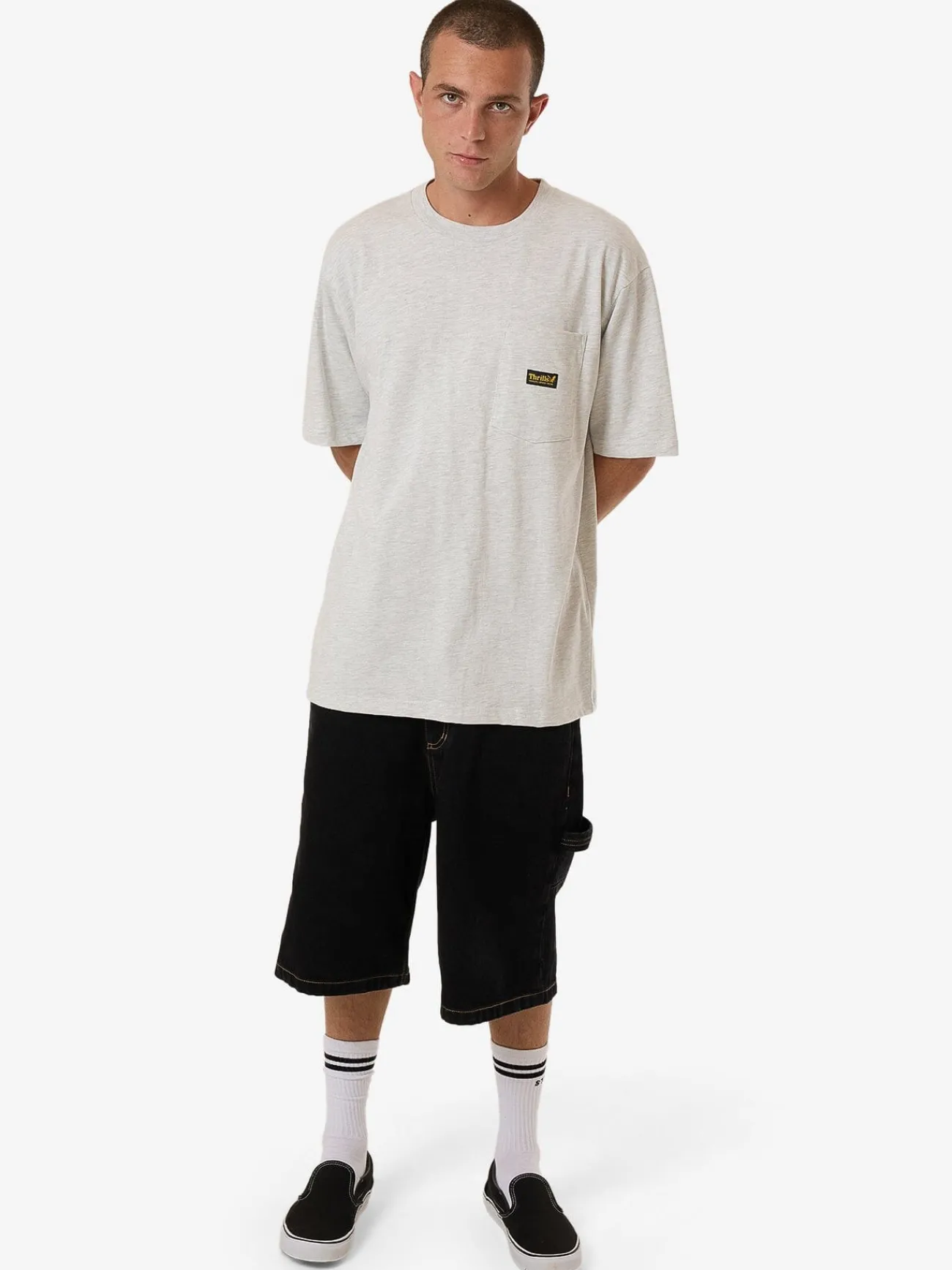 Hot Thrills Union Oversize Fit Pocket Tee - White Marle WhiteMarle