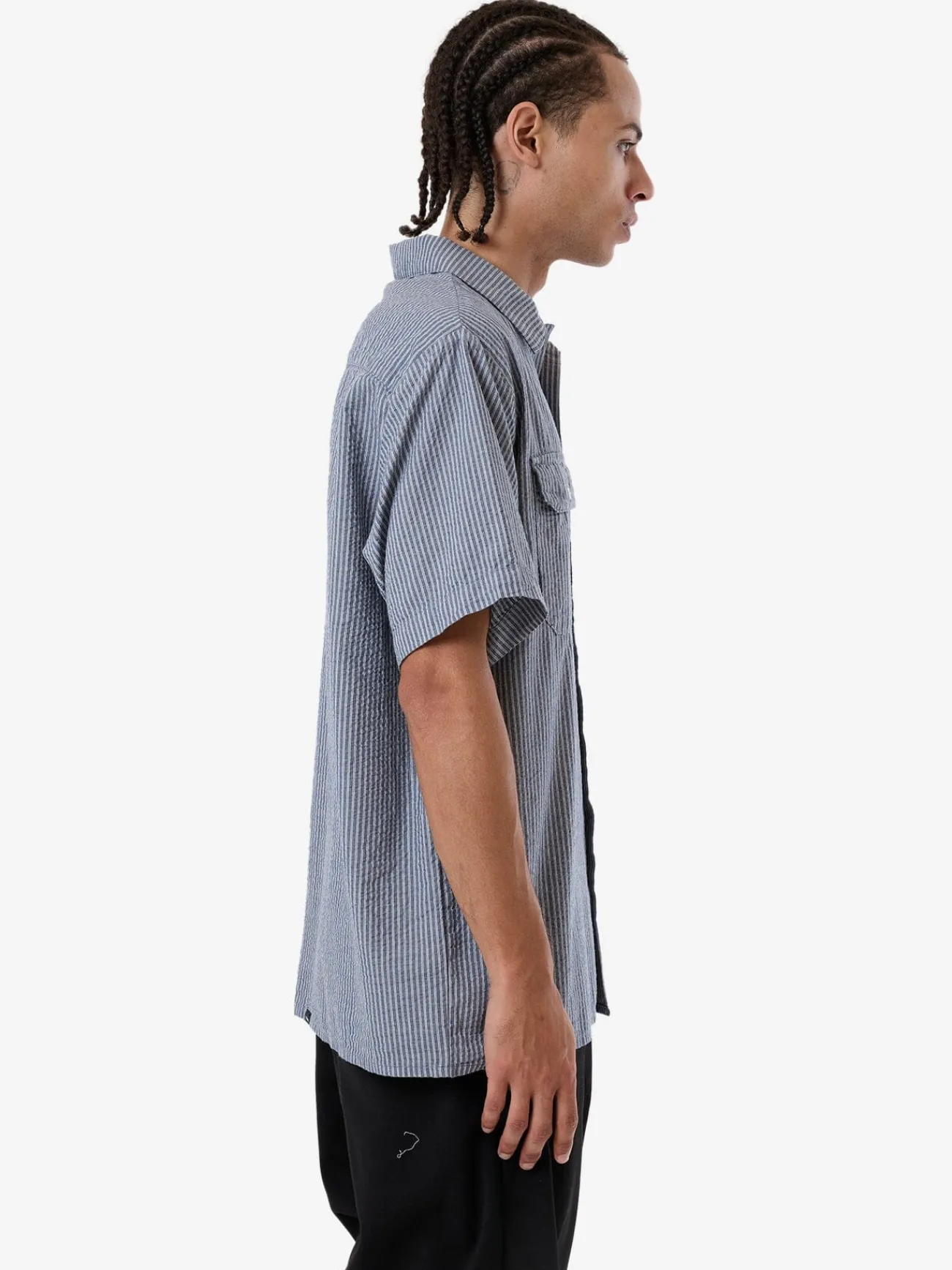 New Thrills Union Short Sleeve Stripe Work Shirt - Light Petrol LightPetrol