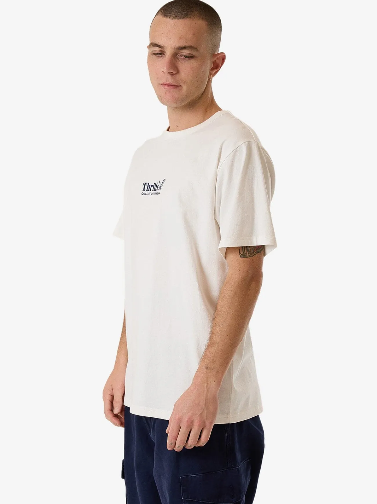 Hot Thrills Workwear Embro Merch Fit Tee - Dirty White DirtyWhite
