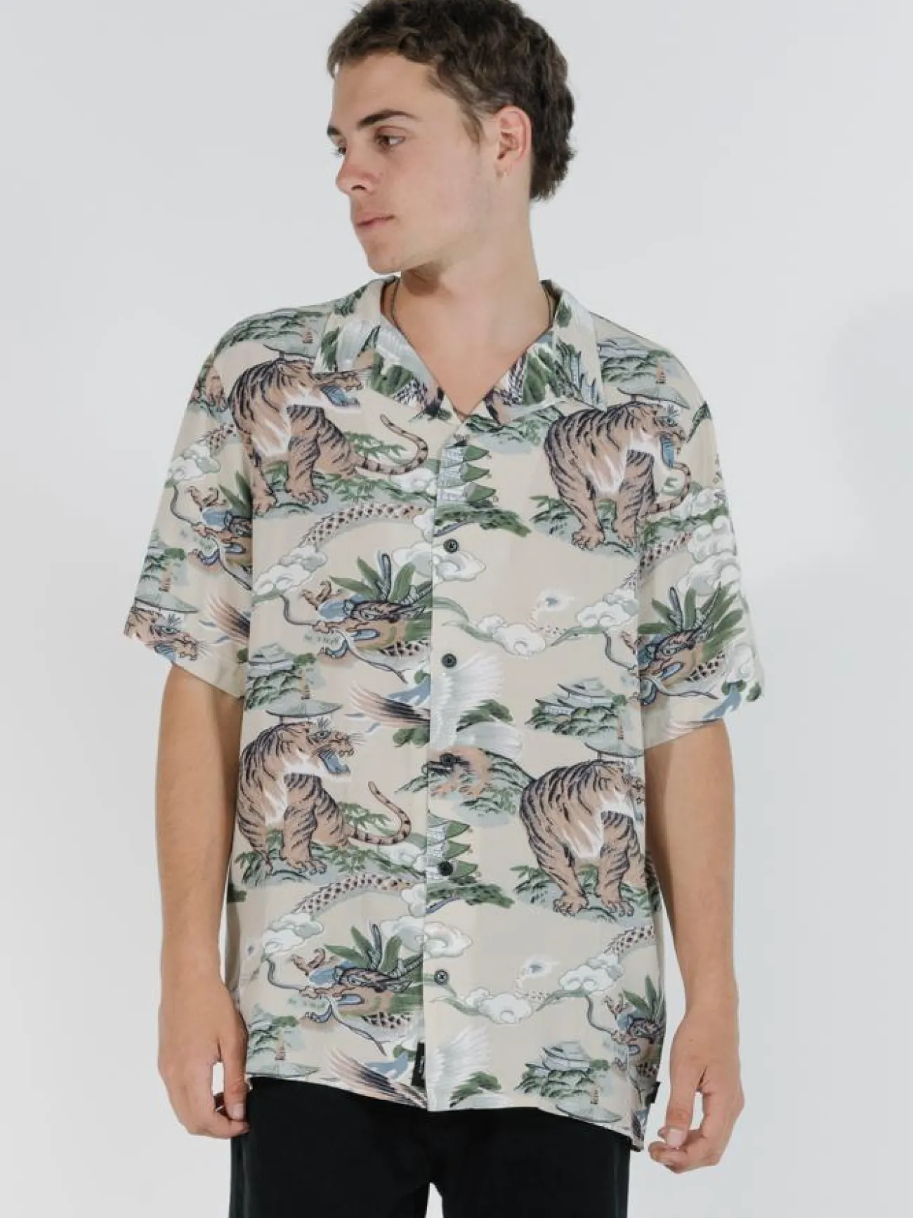 Clearance Thrills Tiger Vs Falcon Bowling Shirt - Tan