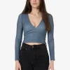 New Thrills Vertigo Plaid Long Sleeve Top - Charcoal Blue CharcoalBlue