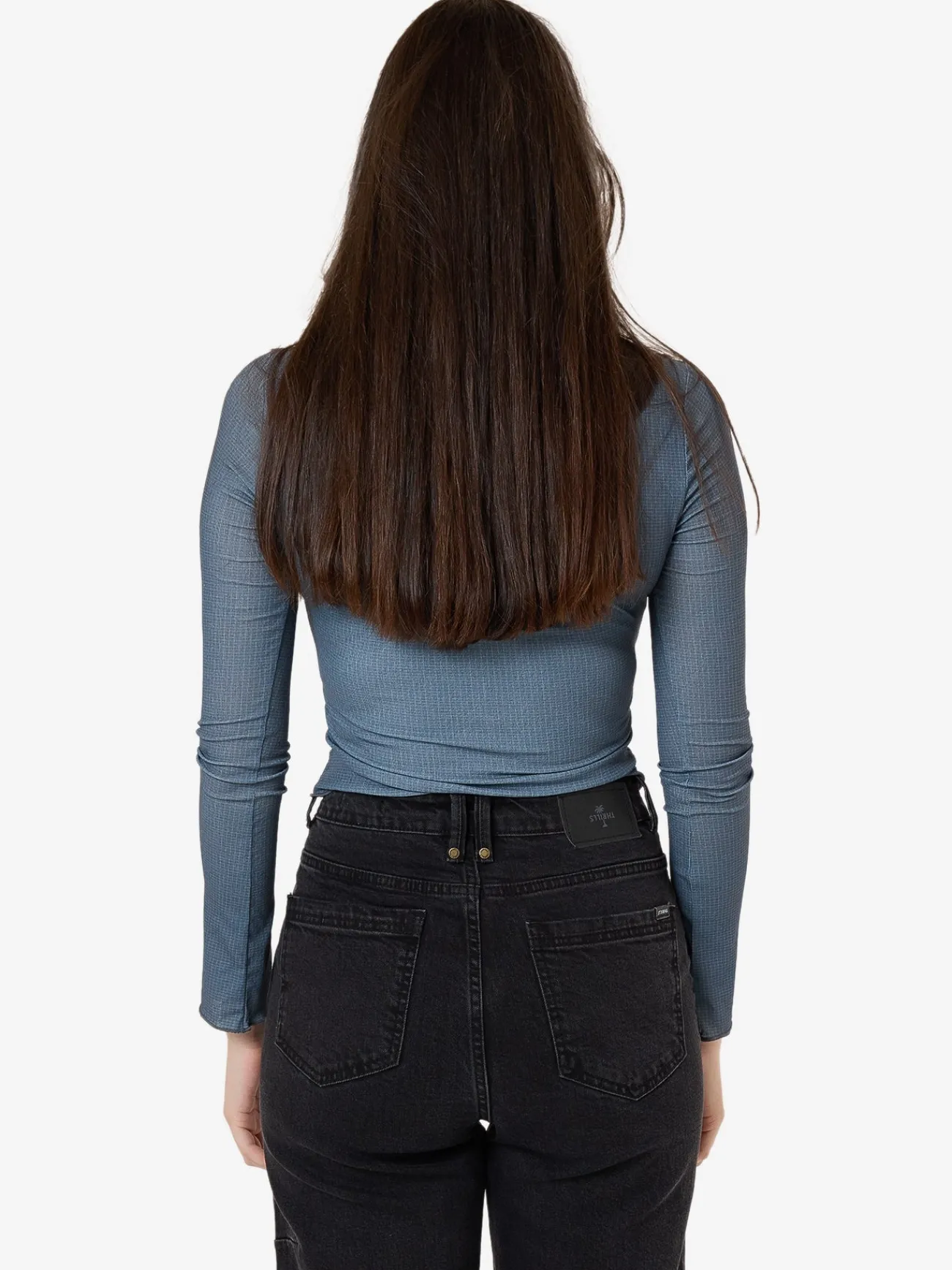 New Thrills Vertigo Plaid Long Sleeve Top - Charcoal Blue CharcoalBlue