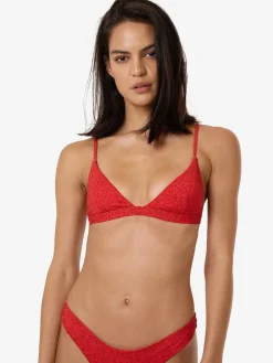 Hot Thrills Zinnia Fixed Triangle Bikini Top - Flame Red FlameRed