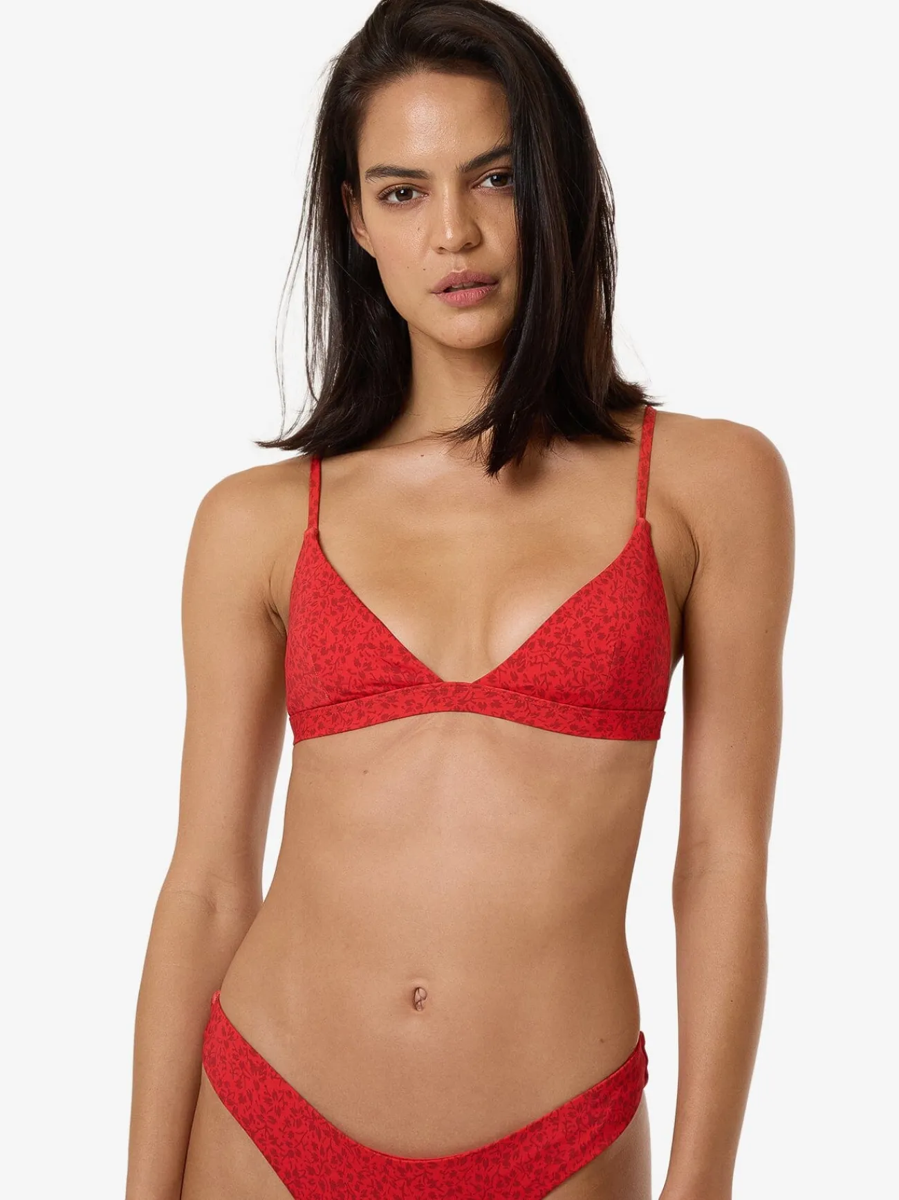 Hot Thrills Zinnia Fixed Triangle Bikini Top - Flame Red FlameRed